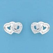 SPC CZ CHANNEL SET DOUBLE HEART STUDS  =