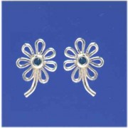 SPC BLUE CRYSTAL/WIRE LOOP FLOWER STUDS