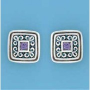 SPC SQ.PURPLE CZ FILLIGREE SQ.STUDS    =