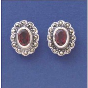 SPC 6x4mm GARNET MARCASITE FLOWER STUDS=