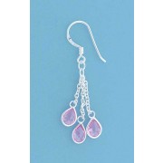 SPC 3 TEARDROP PINK STONE CHAIN EARRINGS