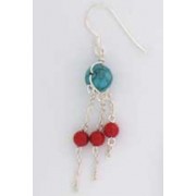 SPC TURQ BEAD/RED BEADS DROP EARRINGS