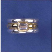 SPC 7x5 CZ PLATED RING / 2 PLAIN BANDS