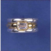 SPC 7x5 CZ PLATED RING / 2 PLAIN BANDS