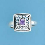 SPC SQ.PURPLE CZ FILIGREE TOP RING