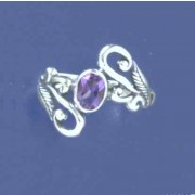 SPC OVAL AMETHYST FANCY LEAF SHANK RING-