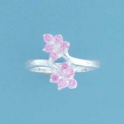 SPC PINK CZ TWO LEAF CROSSOVER RING    =