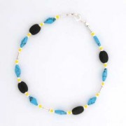 SPC OVAL ONYX/TURQ BEAD TUBE ANKLET    =