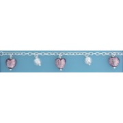 SPC PURPLE HEART/WHITE BEAD MURANO BRAC=