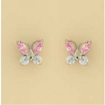 9ct WHITE PINK/BLUE CZ BUTTERFLY STUD