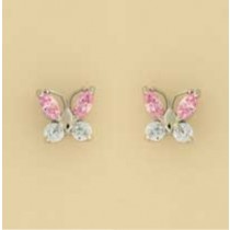 9ct WHITE PINK/BLUE CZ BUTTERFLY STUD