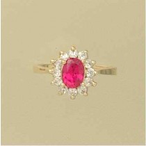 GPC RED/WHITE CZ LGE OVAL CLUSTER RING =