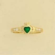 GPC 4mm GREEN STONE CLADDAGH RING      =