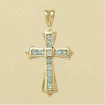 9ct 23x16mmBLUE TOPAZ CHANNEL SET CROSS