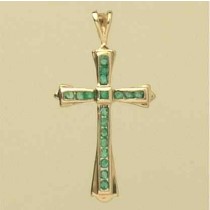 9ct 26x17mm EMERALD CHANNEL SET CROSS