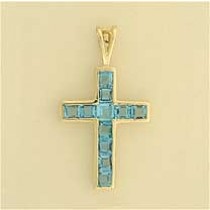 9ct 20x15mm CHANNEL SET BLUE TOPAZ CROSS