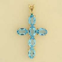 9ct 25x16mm 6 STONE OVAL TOPAZ CROSS