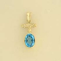 9ct TINY T BAR/OVAL BLUE TOPAZ DROPPER