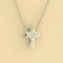 9ct WHITE BEAD CHAIN/3pt DIA.CROSS     =