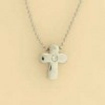 9ct WHITE BEAD CHAIN/3pt DIA.CROSS     =