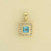 9ct 20pt DIAMOND/SQ.BLUE TOPAZ PENDANT