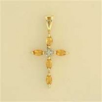 9ct 18x13mm MARQUISE CITRINE/DIA.CROSS