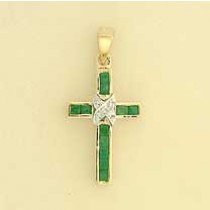 9ct EMERALD/.013ct DIA SET CROSS       =