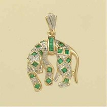 9ct 9PT DIAMOND/EMERALD PANTHER PENDANT