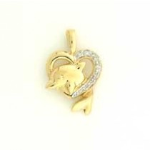 9ct DIAMOND SET DOLPHIN THRU HEART PEND.