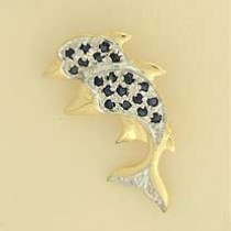9ct SAPPHIRE/DIA DOUBLE DOLPHIN BROOCH