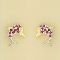 9ct 6pt DIAMOND/RUBY SET DOLPHIN STUDS