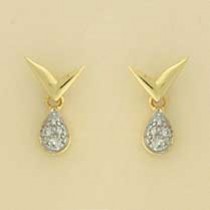 9ct 15pt DIA SET TEARDROP TICK STUDS   =