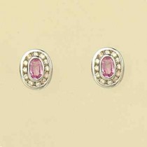 9ct WHITE 24pt DIAM/PINK SAPPHIRE STUDS