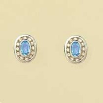 9ct WHITE 24pt DIAM/BLUE TOPAZ STUDS