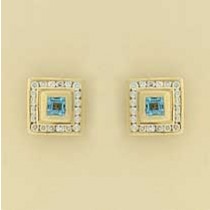 9ct 40pt DIAMOND/SQ.BLUE TOPAZ STUDS