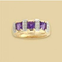 9ct 2.5pt DIAMOND/SQ.AMETHYSTS RING