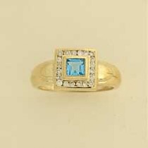 9ct 20pt DIAMOND/SQ.BLUE TOPAZ RING