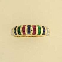 9ct RUBY/SAPH/EM/DIA SET DOMED BAND