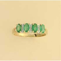 9ct 4 STONE OVAL EMERALD/DIA RING