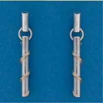 SIL/9ct STUD WITH WIRE WRAPPED BAR DROP=