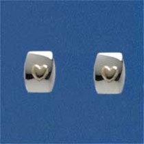 SIL/9ct CUSH STUD WITH HEART CENTRE