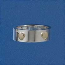 SIL/9ct 2 HEARTS 6mm FLAT BAND