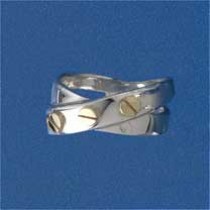 SIL/9ct 3 GOLD SCREWS X SHAPE RING