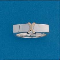 SIL/9ct GOLD CROSS MOTIF BOX RING