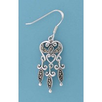 SPC MARCASITE HEART SHAPE DROP EARRINGS