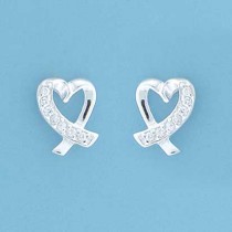SPC CZ PAVE SET CROSSOVER HEART STUDS  =