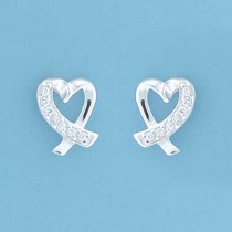 SPC CZ PAVE SET CROSSOVER HEART STUDS  =