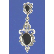 SPC ONYX/MARCASITE FANCY DROP EARRINGS =