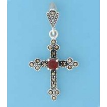 SPC 23x19mm GARNET/MARCASITE CROSS     =