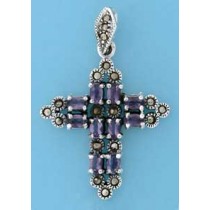 SPC OVAL PURPLE CZS/MARCASITE CROSS